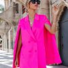 Blazers * | Statement Maker Satin Cape Pocketed Blazer Hot Pink Final Sale