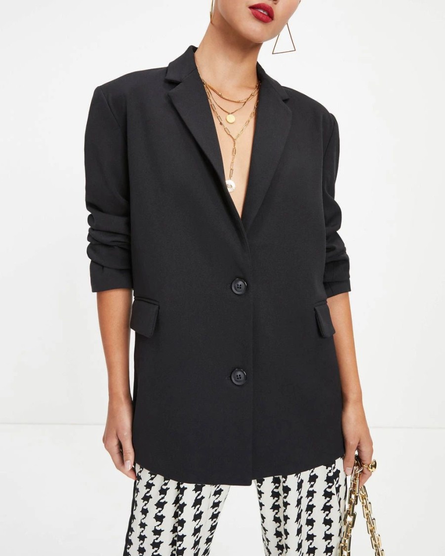 Blazers * | She Knows It All Pocketed Blazer Black Final Sale