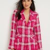 Jackets * | Plaid Double-Button Blazer Purple - Fuchsia Purple