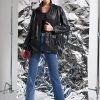 Jackets * | Faux-Leather Fringed Blazer Black - Black