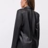 Jackets * | Faux-Leather Double-Breasted Blazer Black - Black