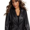 Dresses * | Faux-Leather Blazer Black - Black