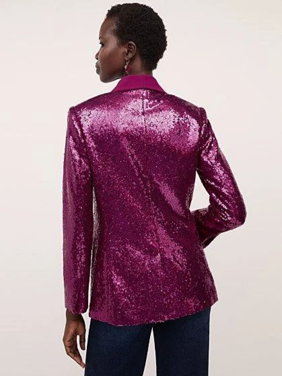 Jackets * | Sequin Single-Button Blazer Purple - Fuchsia Glow