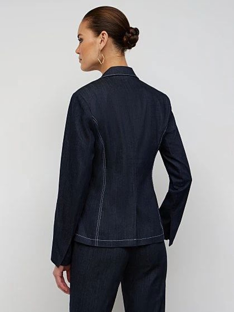 Jackets * | Double-Breasted Denim Blazer Blue - Navy