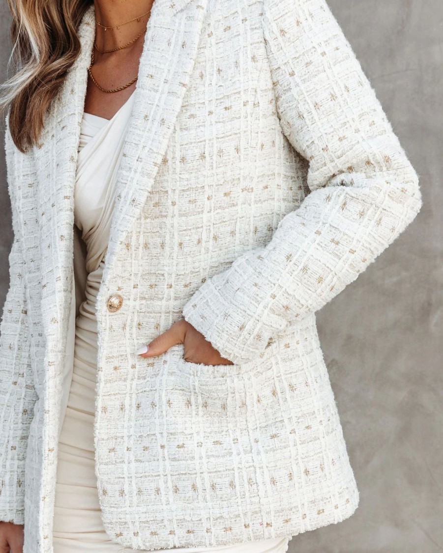 Blazers * | Chloe Tweed Pocketed Blazer Ivory Final Sale