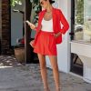 Blazers * | She Means Business Pocketed Blazer Coral Red Final Sale