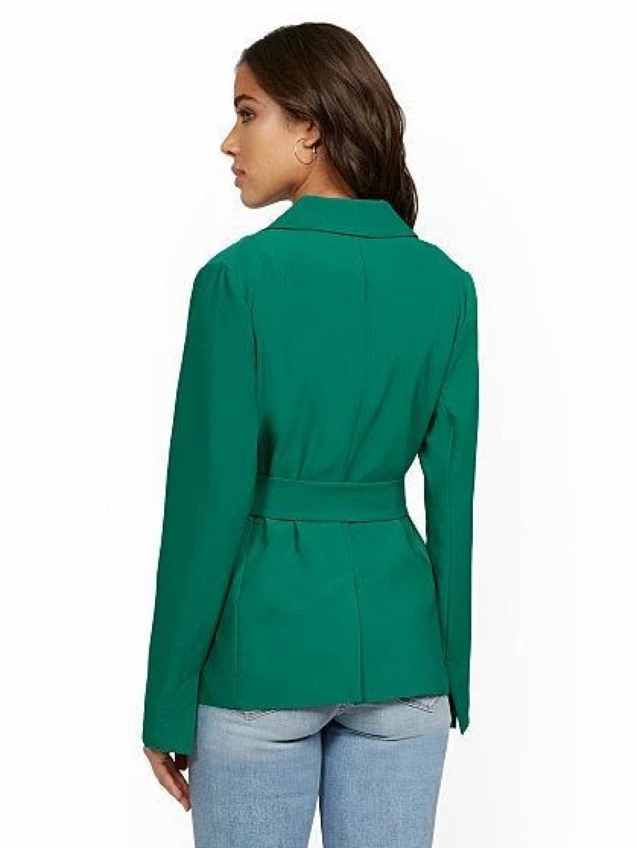 Jackets * | Green Tie-Front Blazer 7Th Avenue Green - Precious Emerald