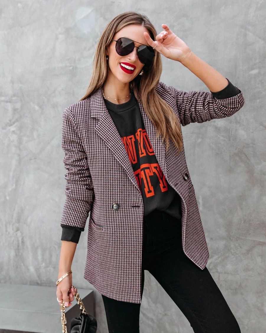 Blazers * | Good Catch Pocketed Checkered Blazer Final Sale