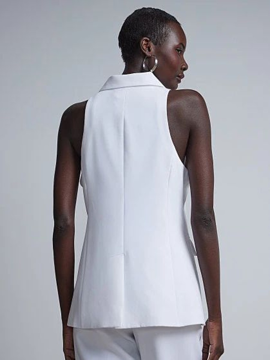 Jackets * | High-Collar Blazer Vest White - Optic White