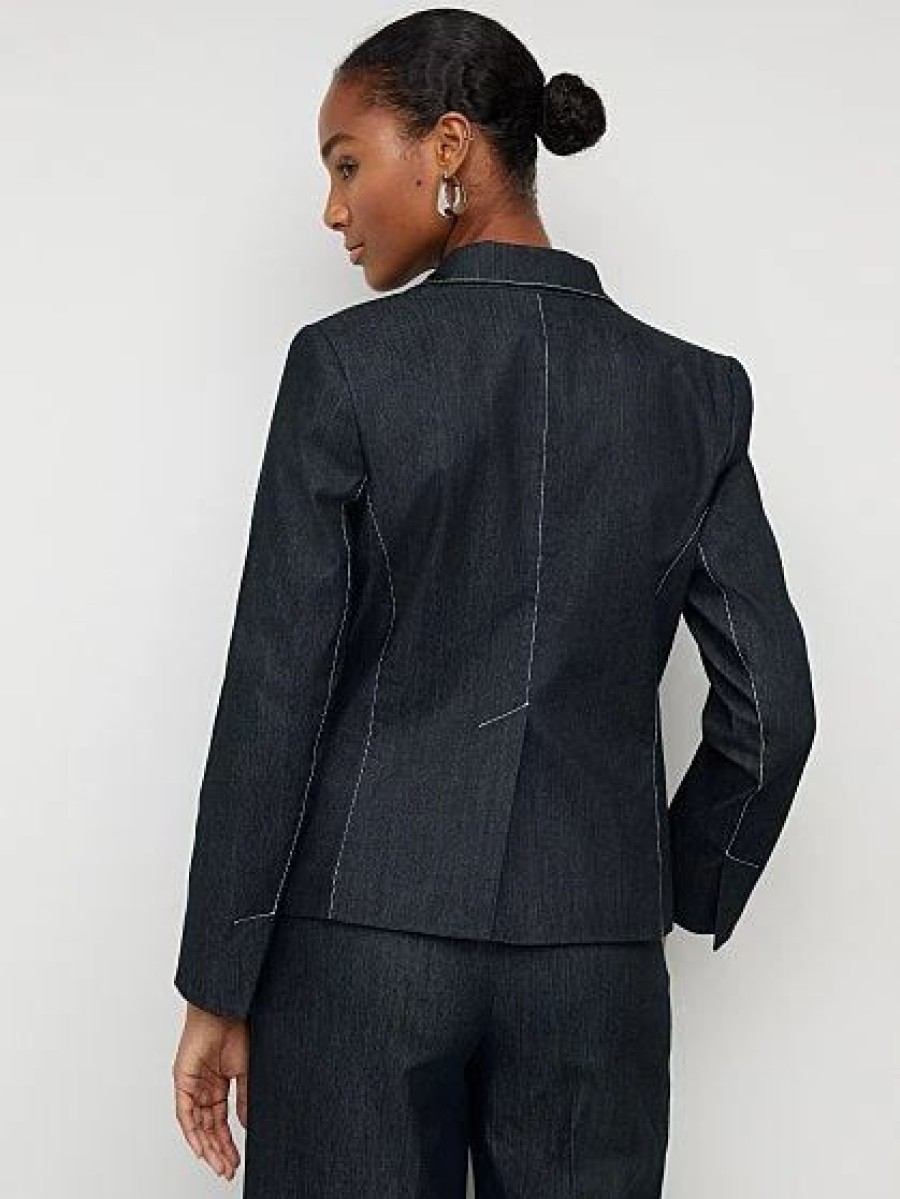 Jackets * | Single-Button Topstitch Blazer Blue - Navy