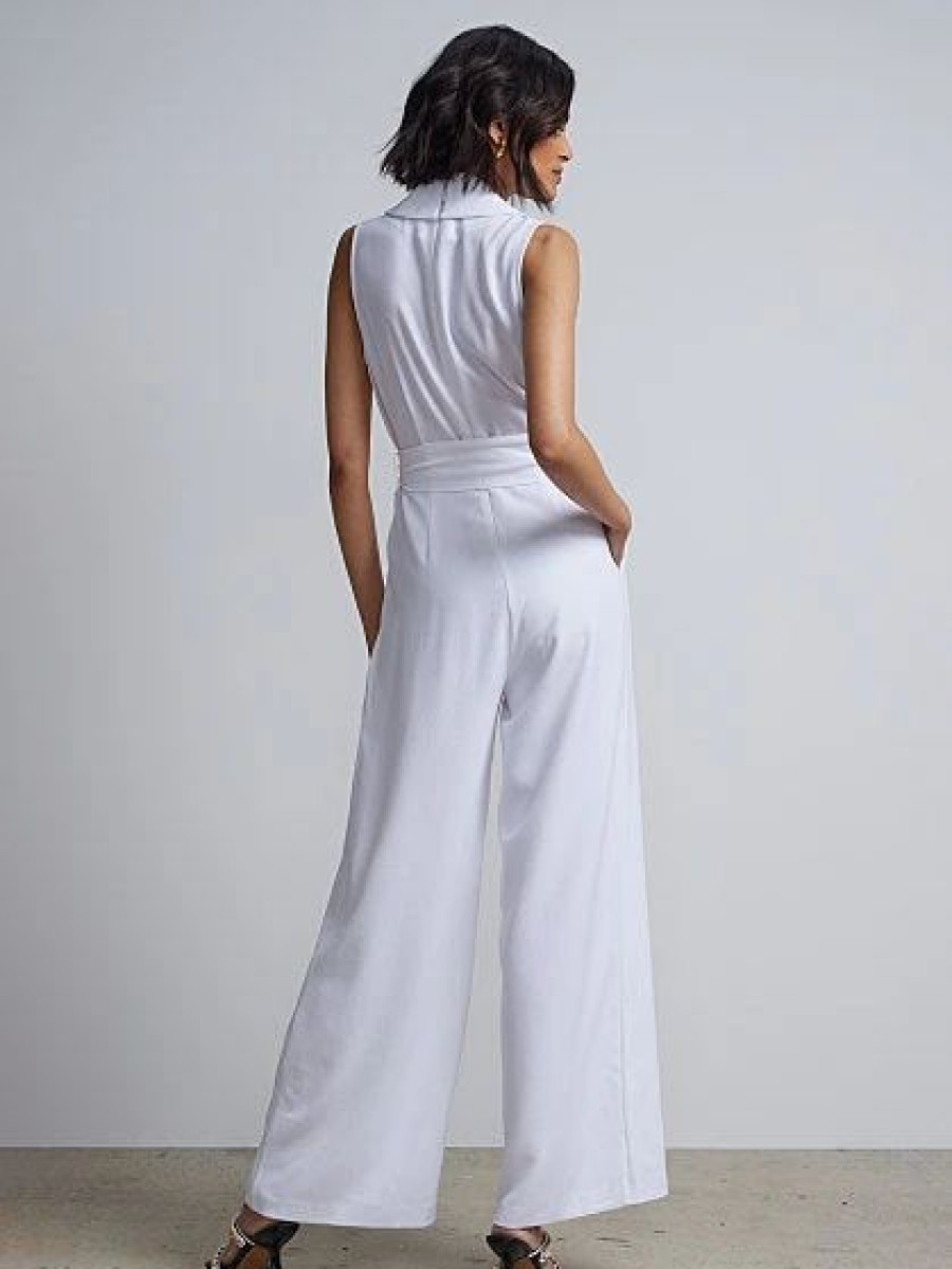 Dresses * | Belted Blazer Jumpsuit White - Paper White