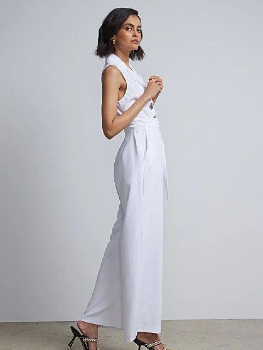 Dresses * | Belted Blazer Jumpsuit White - Paper White