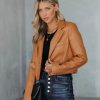 Blazers * | Tiller Faux Leather Crop Blazer Biscotti Final Sale