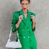 Blazers * | Sensational Queen Satin Embellished Pocketed Blazer Emerald Final Sale