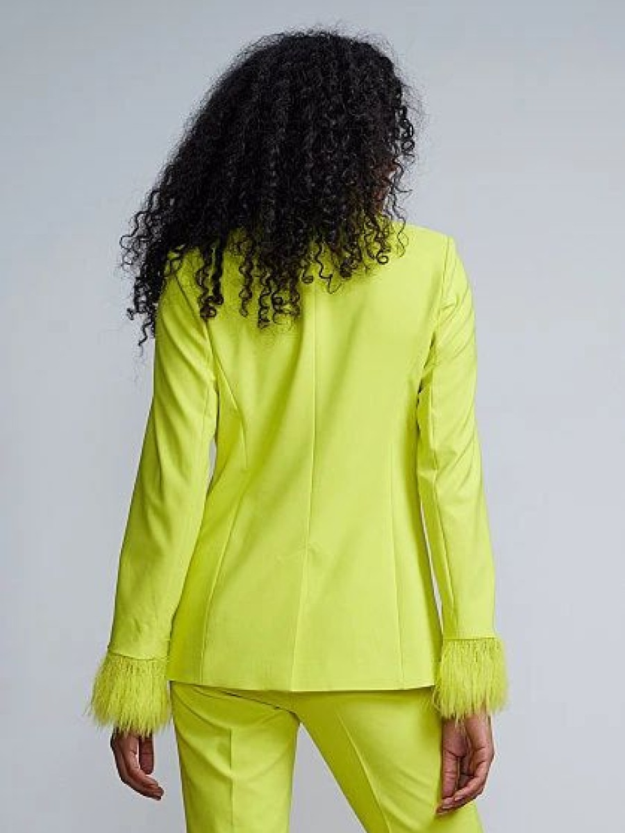 Jackets * | Feather Trim Blazer Green - Looking For Lime