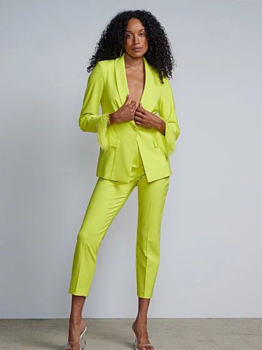 Jackets * | Feather Trim Blazer Green - Looking For Lime