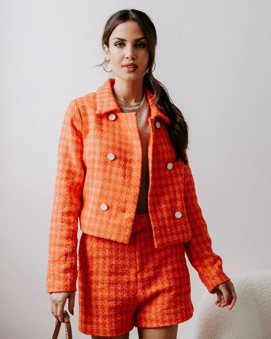 Blazers * | All About Me Tweed Blazer Orange Final Sale