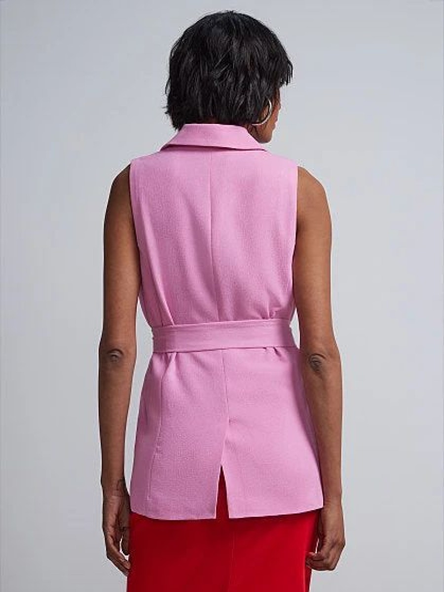 Jackets * | Tie-Waist Crepe Blazer Vest Pink - Daydream Pink