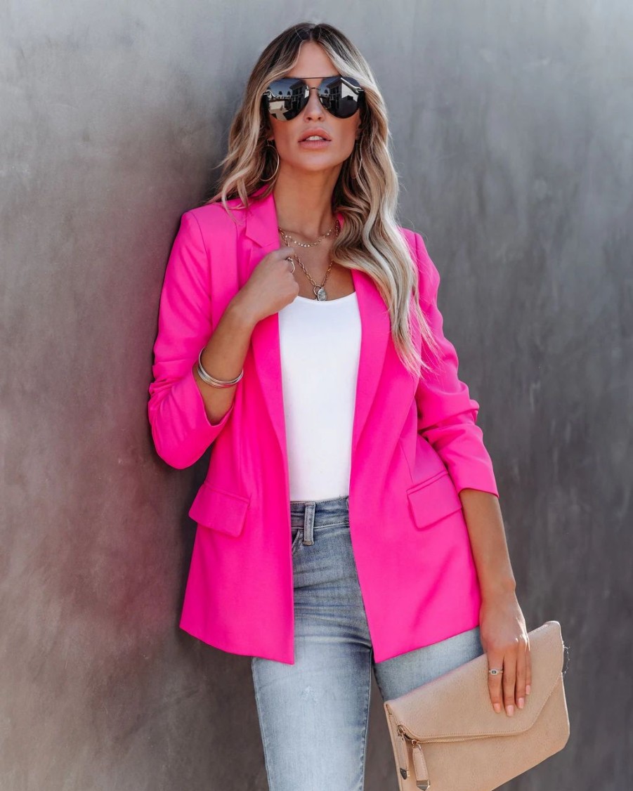 Blazers * | Boss Up Pocketed Blazer Ultra Pink Final Sale