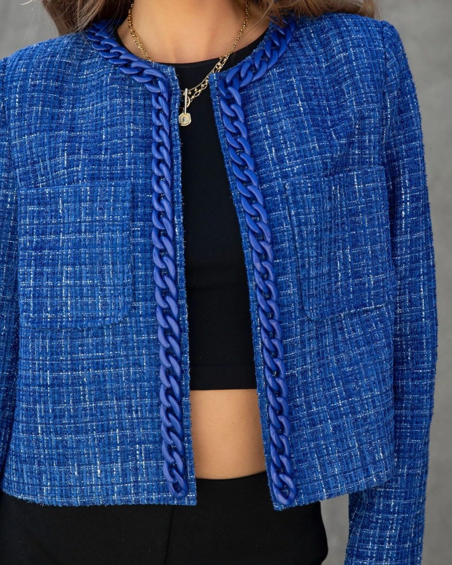 Blazers * | Be Bold Tweed Chain Blazer Blue Final Sale