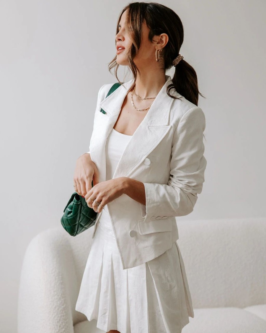 Blazers * | Peace Of Mind Pocketed Embossed Blazer White Final Sale