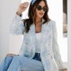 Coats & Jackets * | Act With Class Tweed Pocketed Frayed Hem Blazer Light Blue/White Sale