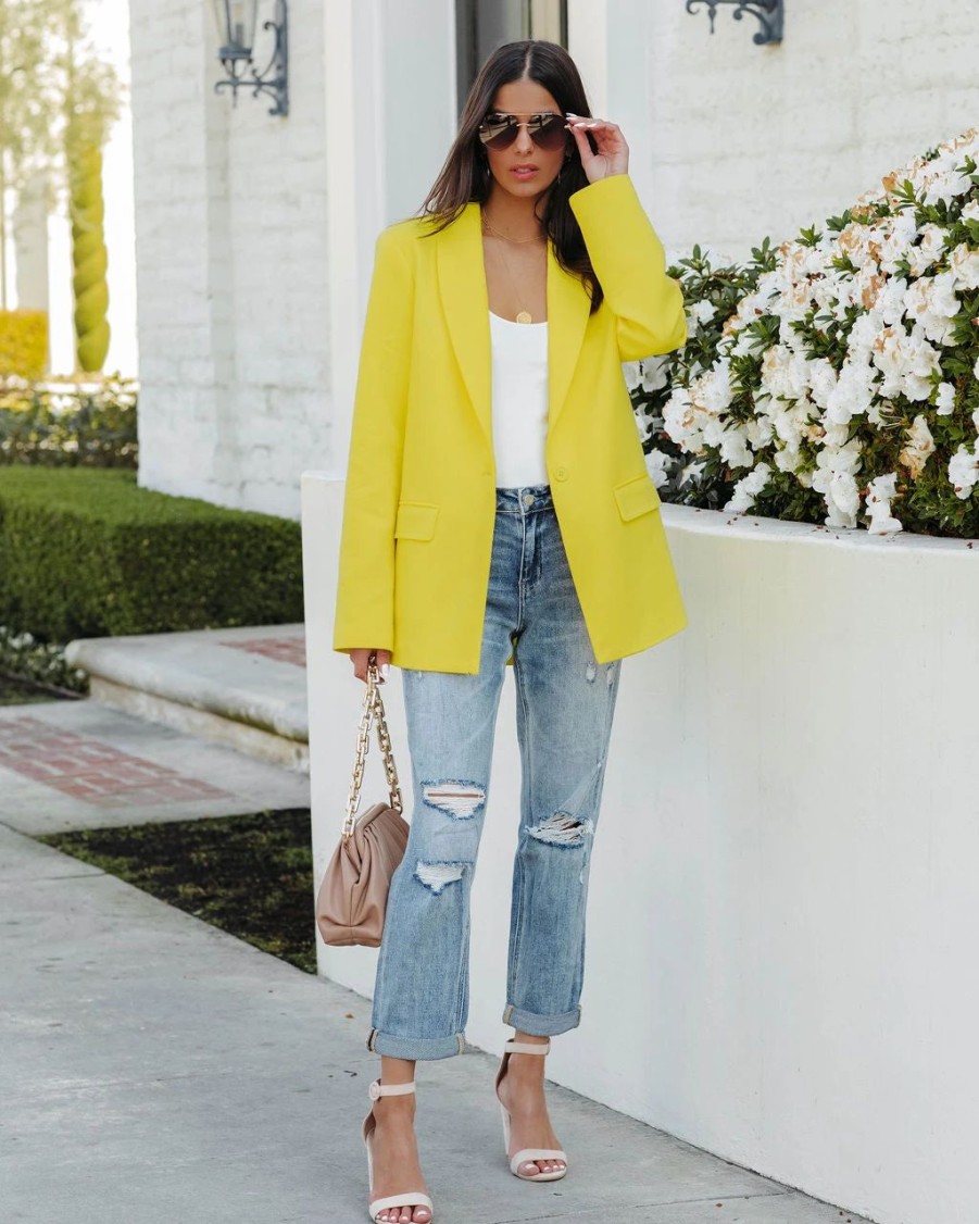 Blazers * | Beaming Cotton Pocketed Blazer Yellow