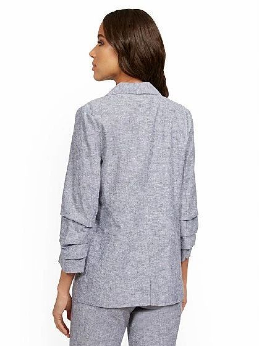 Jackets * | Madie Linen Blazer Blue - Grand Sapphire