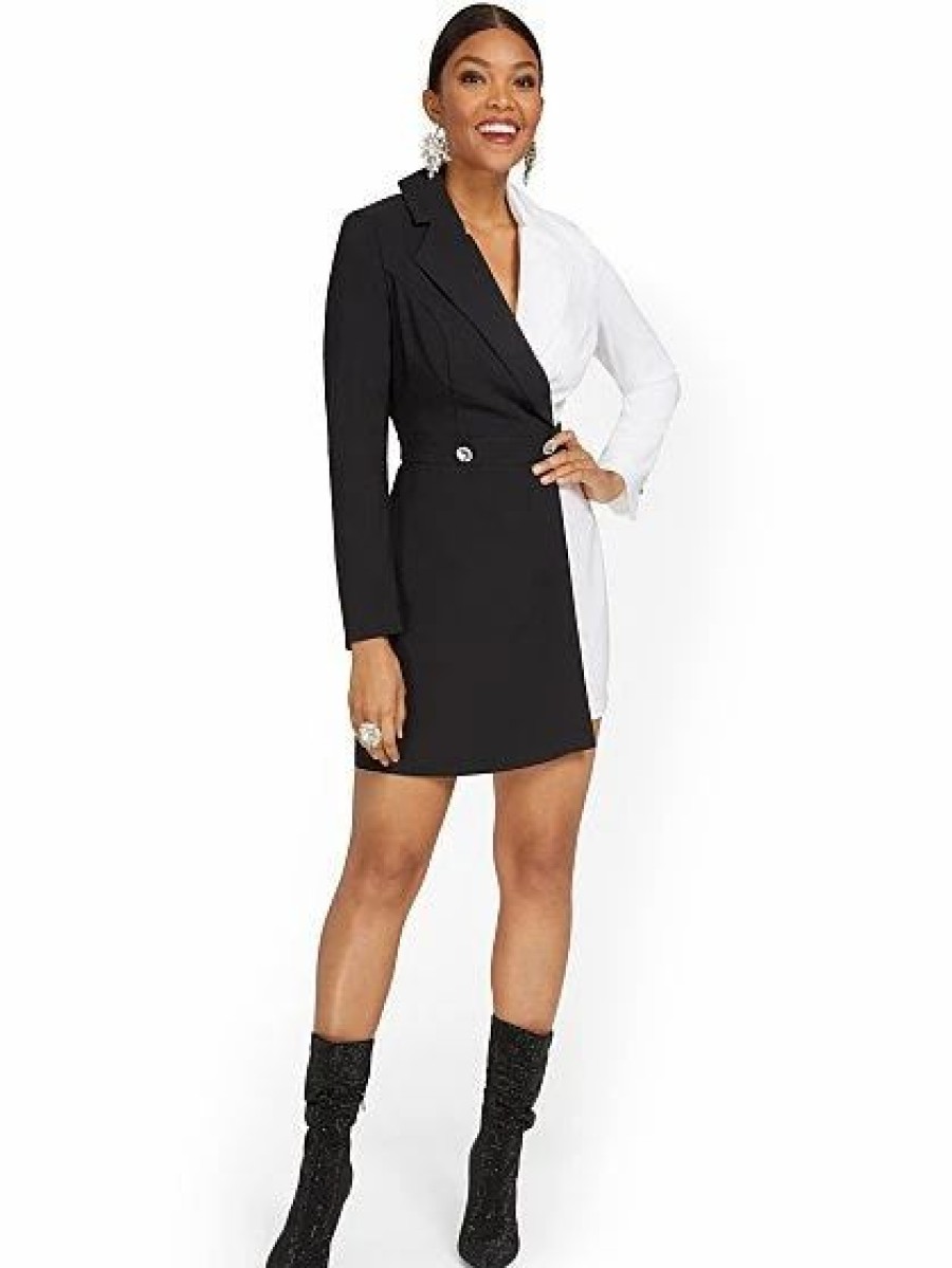 Dresses * | Colorblock Blazer Romper Black - Black