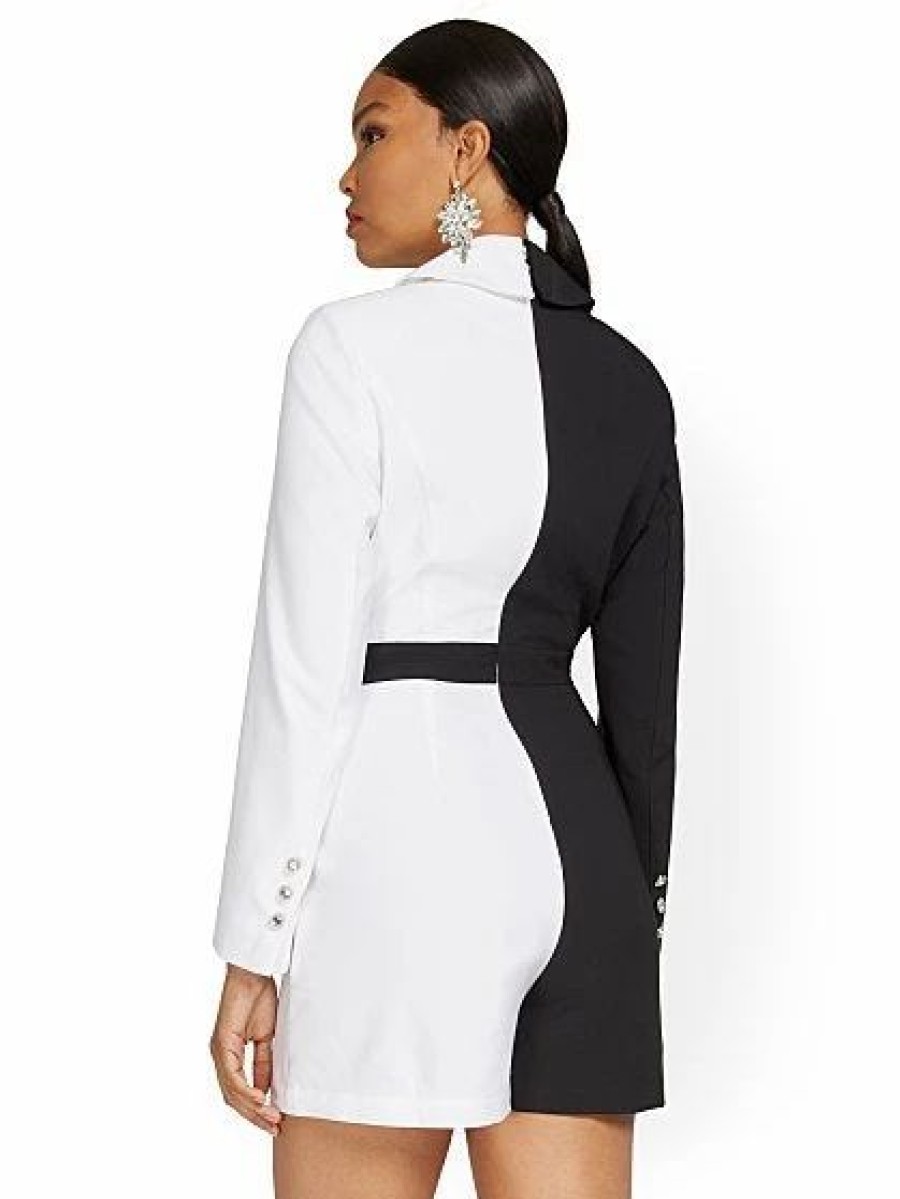 Dresses * | Colorblock Blazer Romper Black - Black