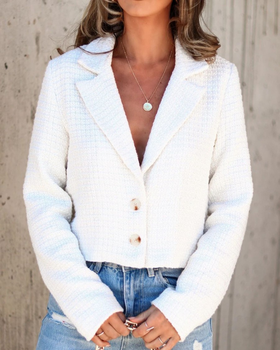 Blazers * | Nancy Tweed Blazer White Final Sale