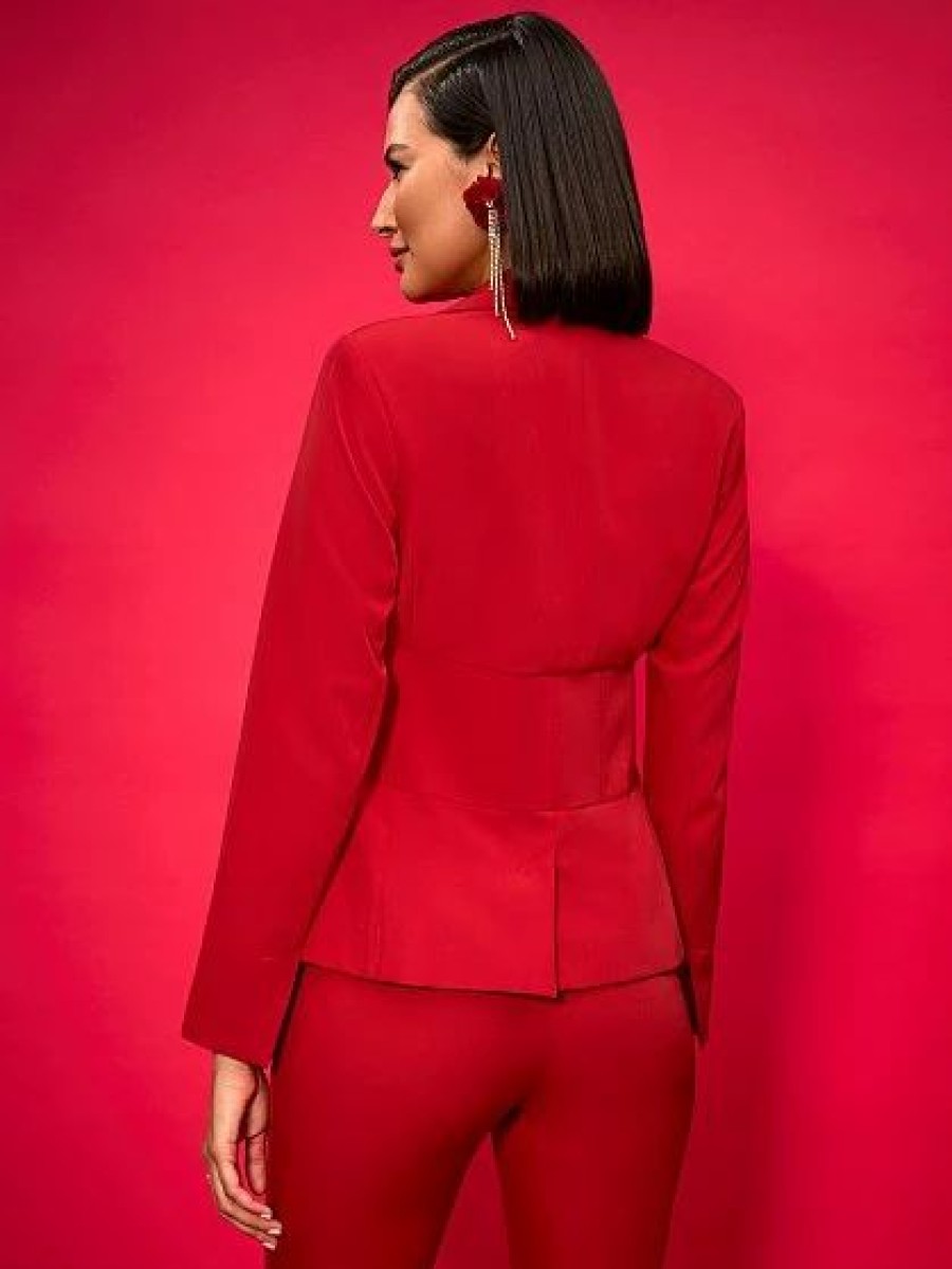 Jackets * | Corset-Waist Blazer Red - Coco Red