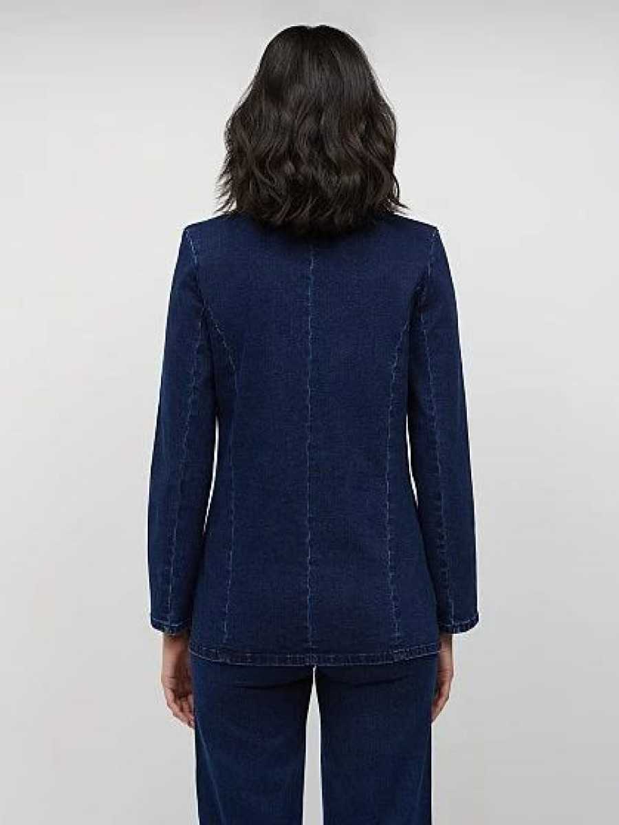 Jackets * | Denim Blazer Blue - Dark Blue Wash