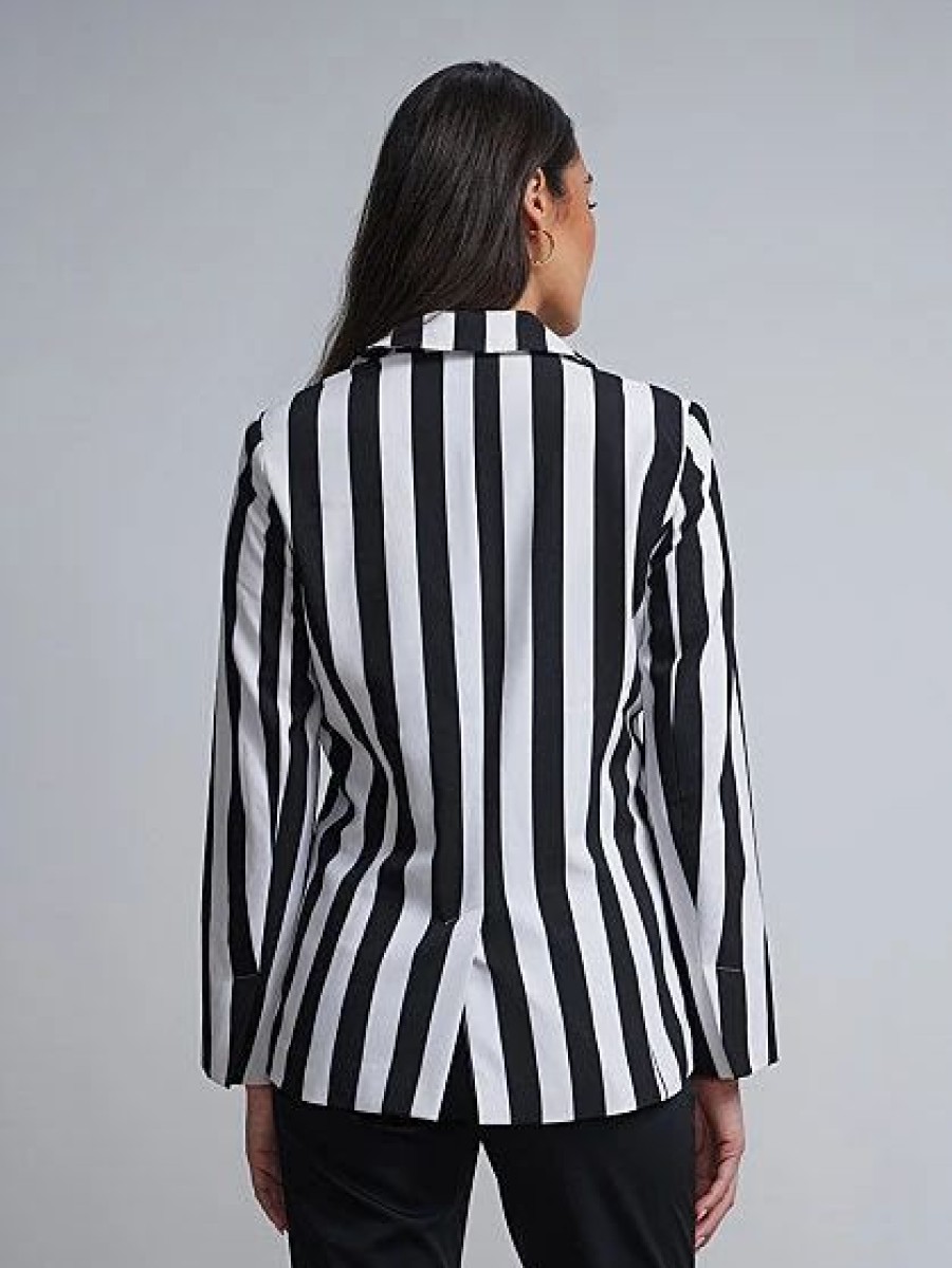 Jackets * | Striped Single-Button Blazer Black - Black/White