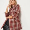 Blazers * | Nadia Pocketed Plaid Blazer Burgundy Final Sale