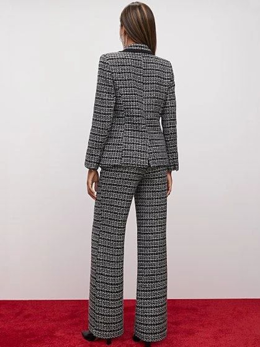 Jackets * | Tweed Piped-Edge Tailored Blazer Black - Black/White