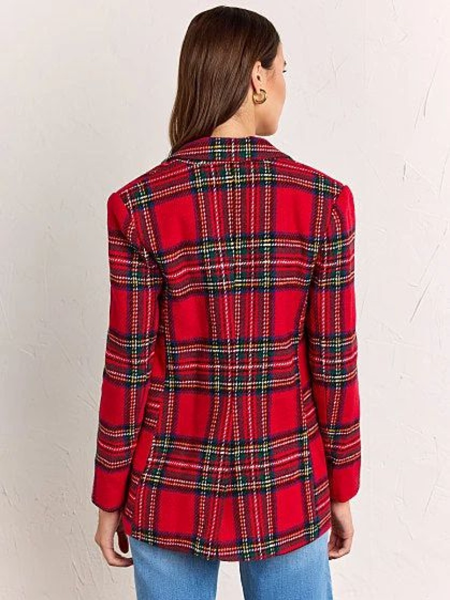 Jackets * | Tartan Plaid Blazer English Factory Red - Stoplight Red