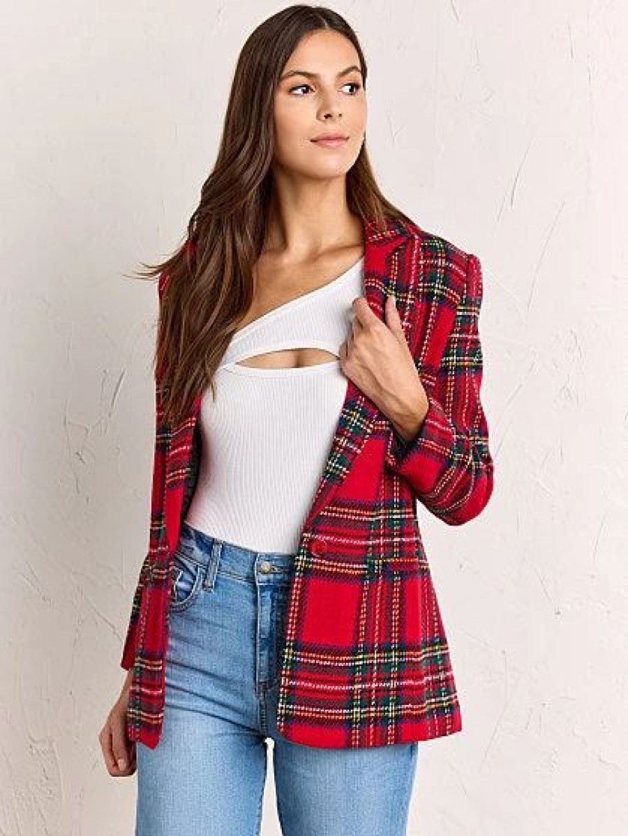 Jackets * | Tartan Plaid Blazer English Factory Red - Stoplight Red