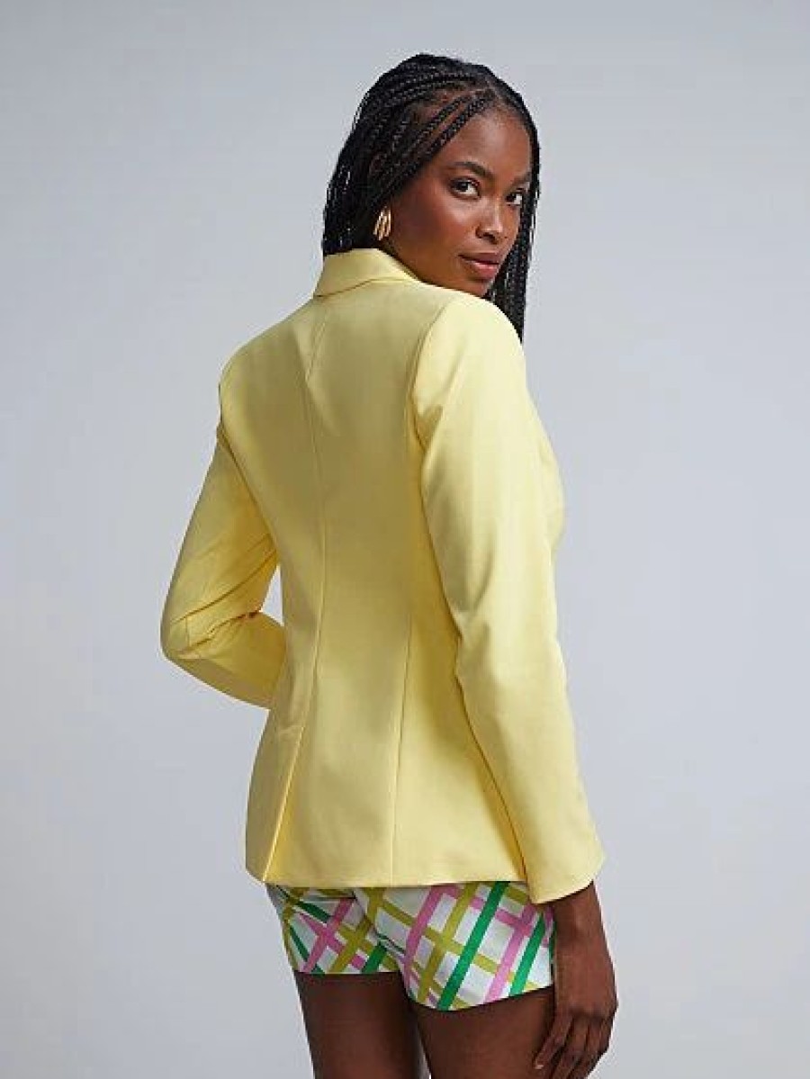 Jackets * | Two-Button Cutaway Blazer Fit To Flatter Yellow - Lemoncello