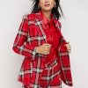 Jackets * | Plaid Single-Button Blazer Red - Rouge Red