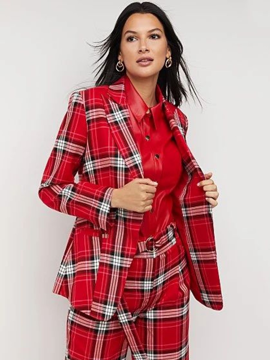 Jackets * | Plaid Single-Button Blazer Red - Rouge Red