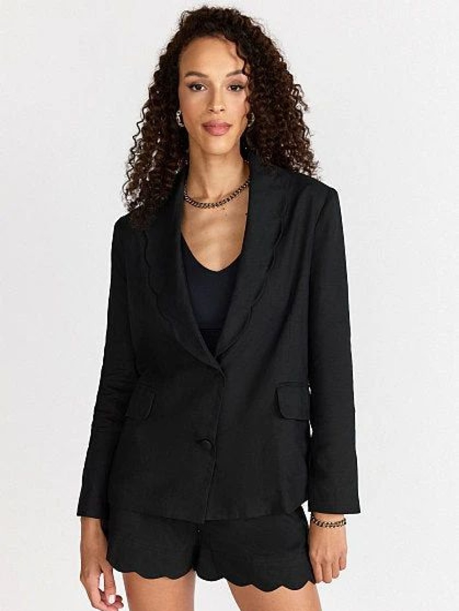 Jackets * | Scallop Hem Linen Blazer