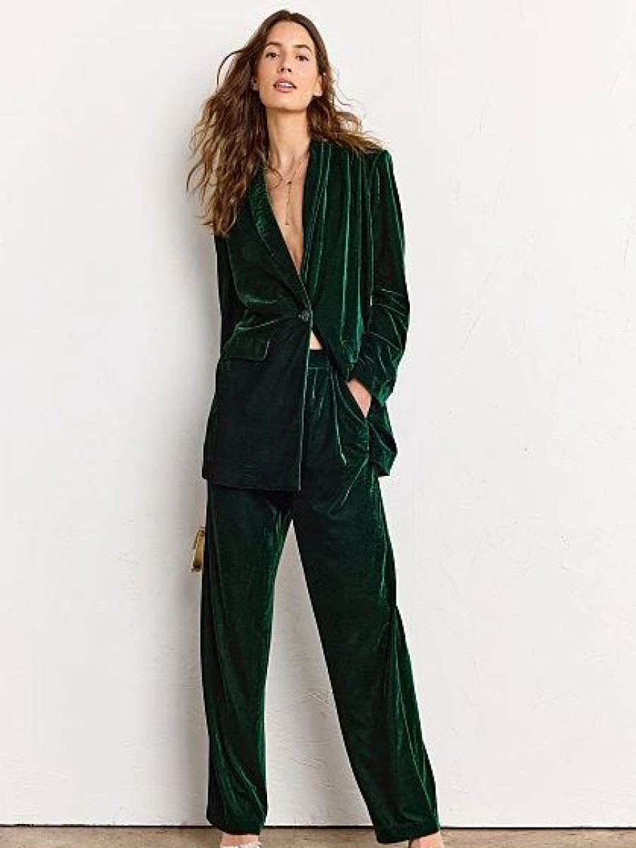 Jackets * | Velvet Blazer Endless Rose Green - Evergreen