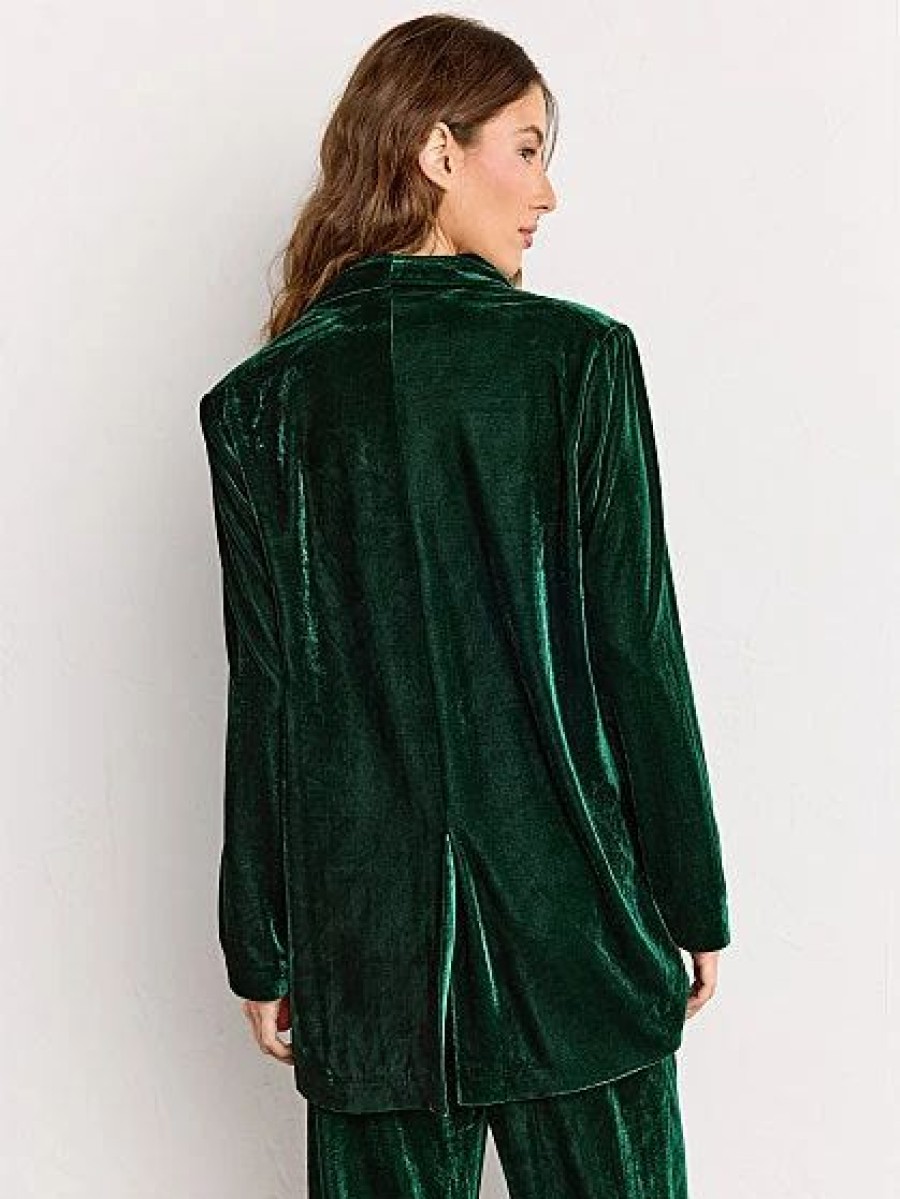 Jackets * | Velvet Blazer Endless Rose Green - Evergreen