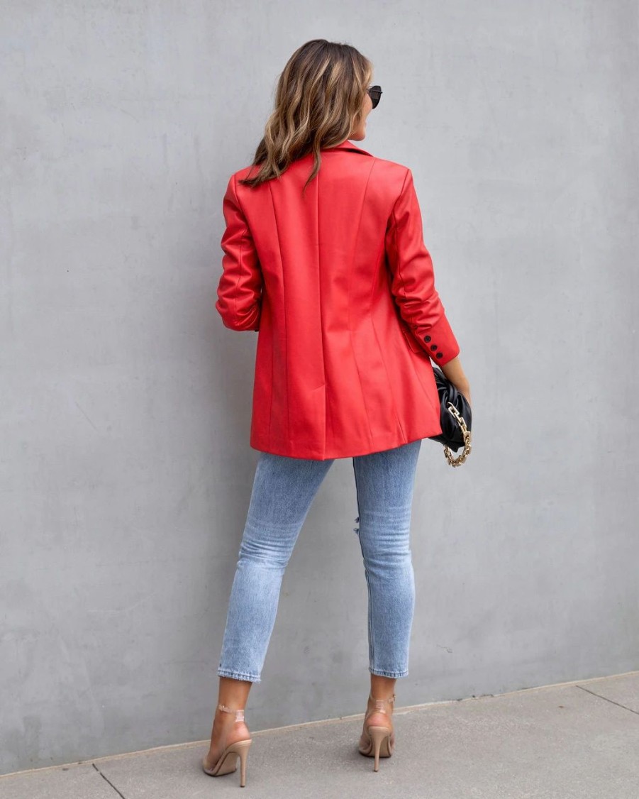 Blazers * | Fashion Affairs Faux Leather Blazer Cherry Final Sale