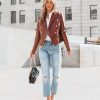 Blazers * | Impress Me Much Pocketed Faux Leather Blazer Chocolate Final Sale