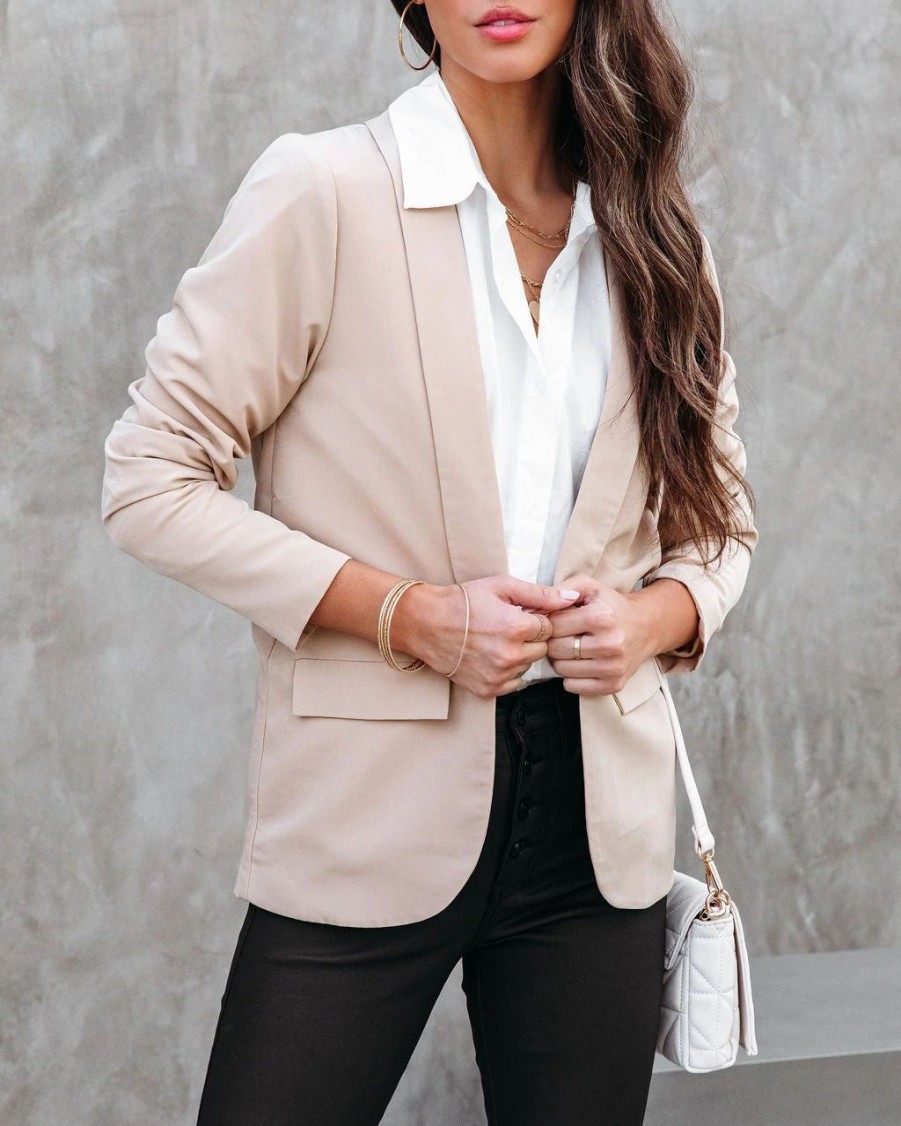 Coats & Jackets * | Maryanne Pocketed Blazer Tan Final Sale