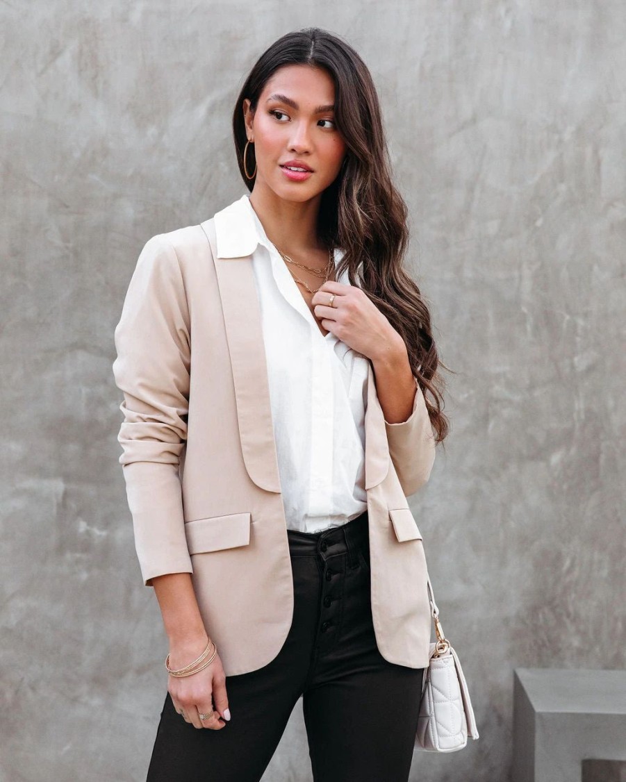 Coats & Jackets * | Maryanne Pocketed Blazer Tan Final Sale