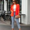 Coats & Jackets * | Boss Up Pocketed Blazer Neon Orange Final Sale