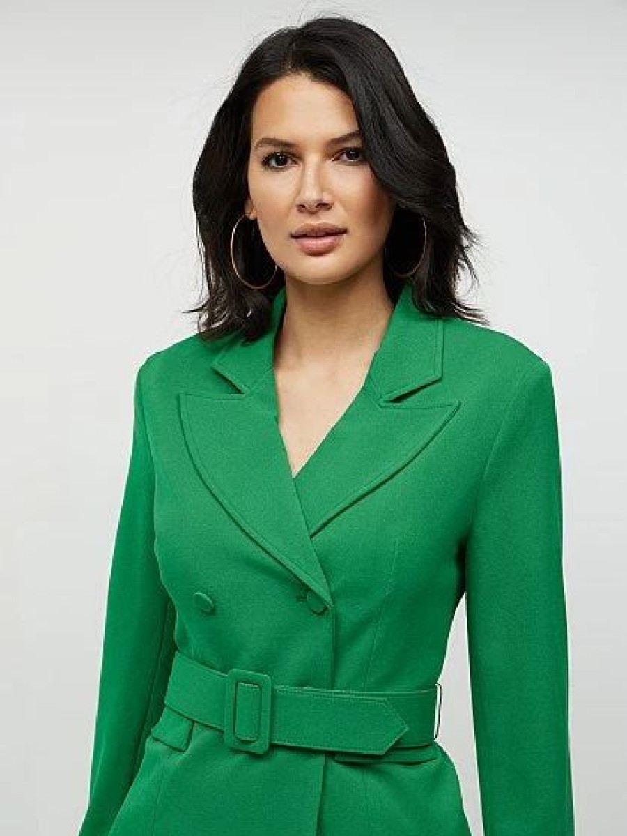 Jackets * | Belted Double-Breasted Blazer Magic Crepe Green - Green Radiance